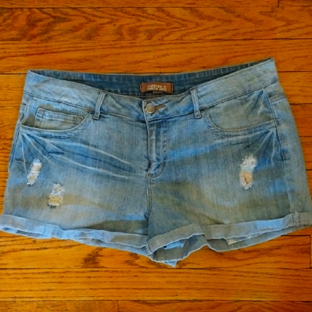 Forever 21 Light Blue Distressed Jean Shorts
